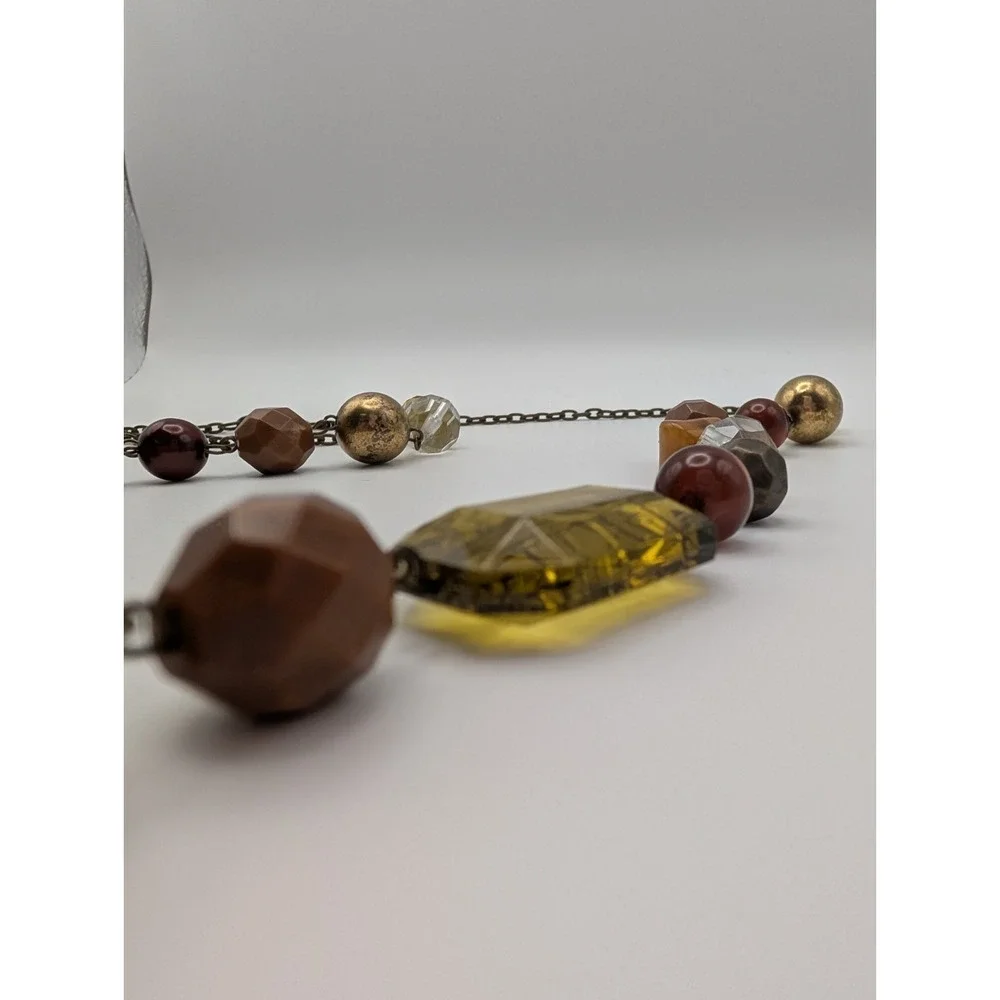 Vintage 90s Earth Tones Boho Statement Necklace In‎ Yellow Brown